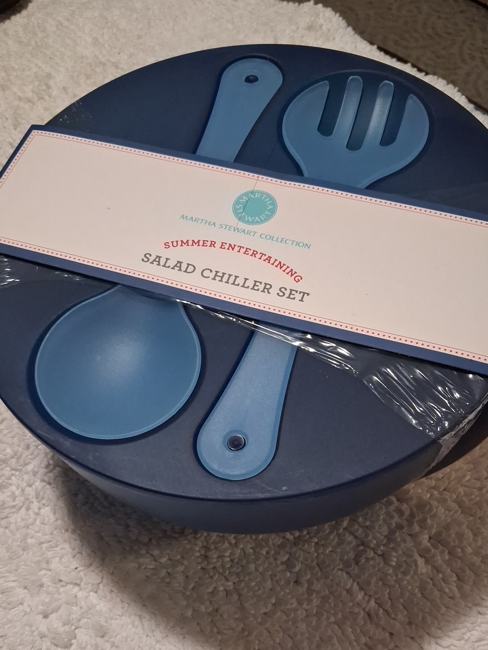 6 Piece Martha Stewart Blue Salad Chiller Bowl with Serving Utensils